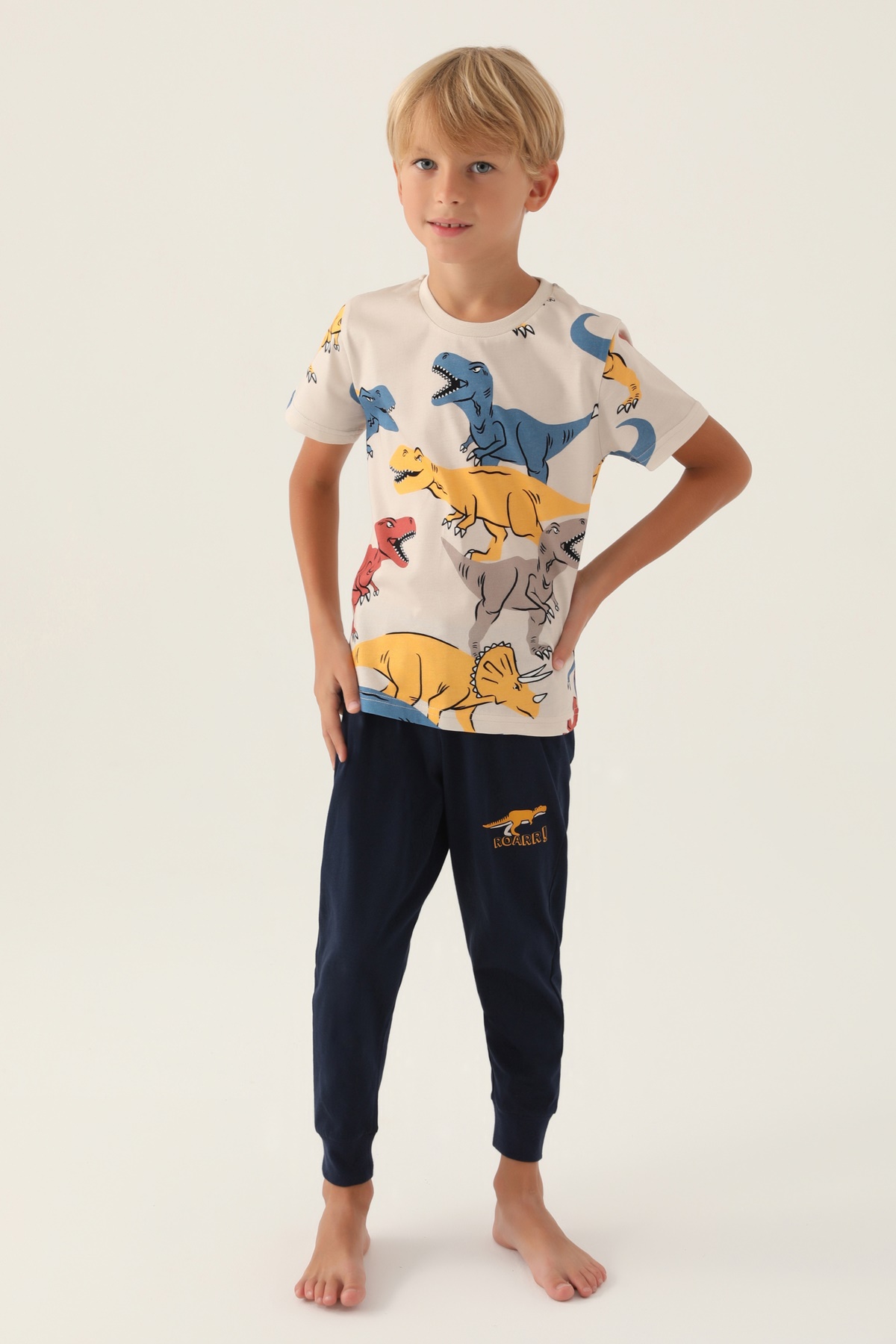 Roly Poly 3360 Pamuklu Kısa Kollu Erkek Çocuk Pijama Takımı-Laci̇vert