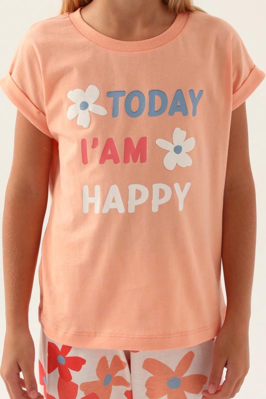 Roly Poly 3394 Pamuklu Anne Kız Garson Kısa Kollu Pijama Takımı-Turuncu