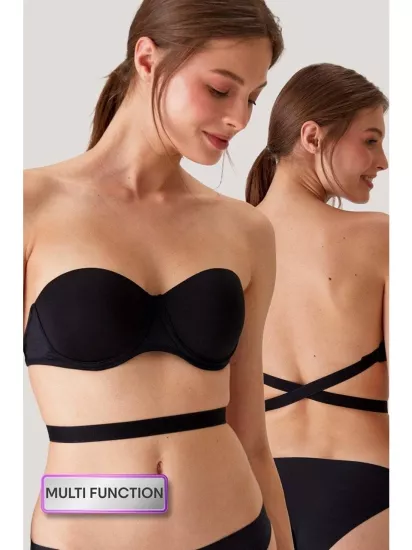 Pisa Push Up Straplez Multi Function Bra-Siyah