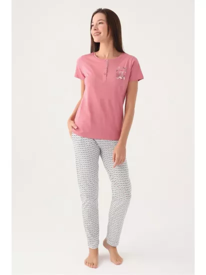 Arnetta 2882 Pamuklu Kısa Kollu Patlı Battal Kadın Pijama Takımı