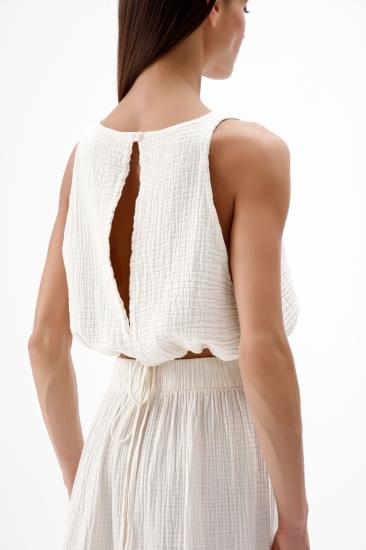 İki Kız Crinkle Kolsuz Crop Top