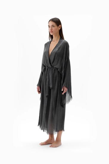 İkikız 3241-2KZ Bambu Gri Uzun Kimono