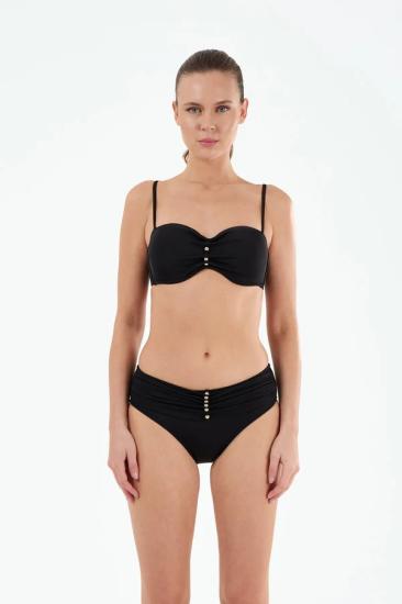 B21190 Straplez Boş Kap Boncuklu Bikini Takım-Siyah
