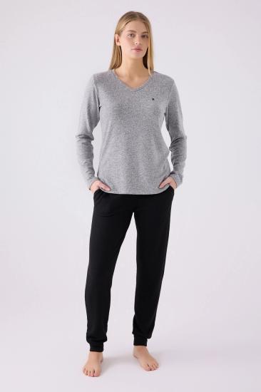 Pierre Cardin 8870 Uzun Kollu V Yaka Kadın Pijama Takımı