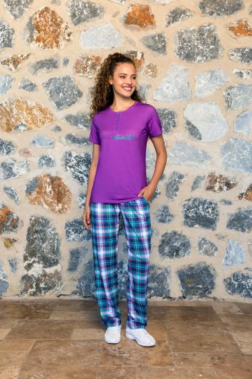 Dorenase 4008 Mor Ekoseli Modal Kısa Kollu Kadın Pijama Takımı