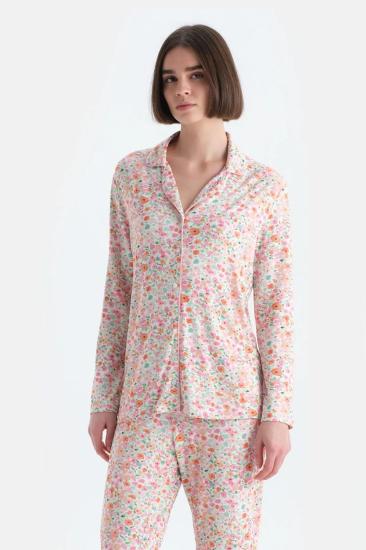 Eros 33518 Pamuklu Gömlek Yaka Önden Düğmeli Uzun Kollu Kadın Pijama Takımı