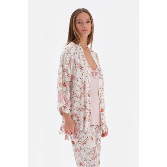 Eros 33524 Pamuklu İp Askılı Sabahlıklı 3 Lü Kadın Pijama Takımı