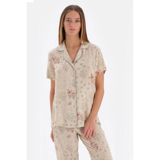 Eros 33550 Pamuklu Gömlek Yaka Önden Düğmeli Pijama Takımı