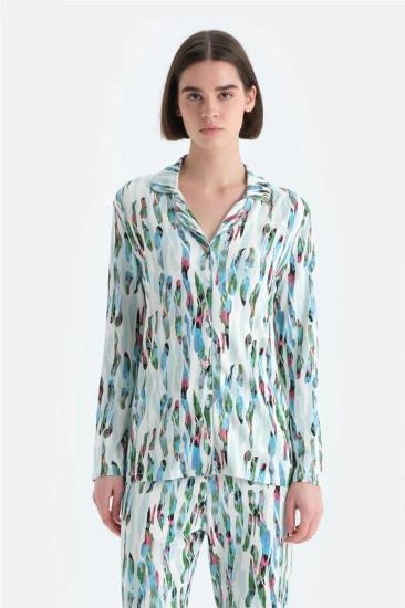 Eros 33588 Pamuklu Gömlek Yaka Önden Düğmeli Uzun Kollu Kadın Pijama Takımı
