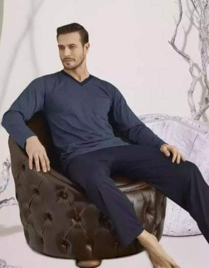 Kly V Yaka Battal Uzun Kol Pijama Takım 9107