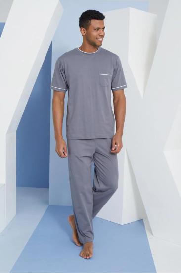 Kly 2110 Pamuklu Kısa Kollu Biyeli Erkek Pijama Takımı