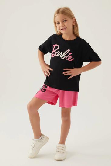Barbie 1703 Pamuklu Kısa Kollu Kız Garson Şort Takım