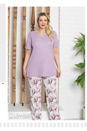 Limissi 24701 Kısa Kol V Yaka Battal Kadın Pijama Takımı