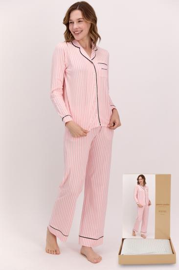 Pierre Cardin 8765 Önden Düğmeli Çizgili Kadın Pijama Takımı