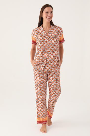 Pierre Cardin 8823 Dokuma Kısa Kollu Önden Düğmeli Kadın Pijama Takımı