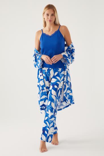 Pierre Cardin 8835 Saks Pamuklu Kadın Sabahlıklı Pijama Takımı