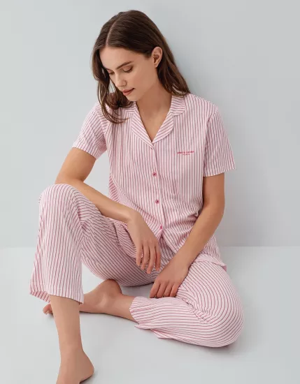 Pierre Cardin 9204  Kadın Kısa Kollu Gömlek Pijama Takımı-Somon