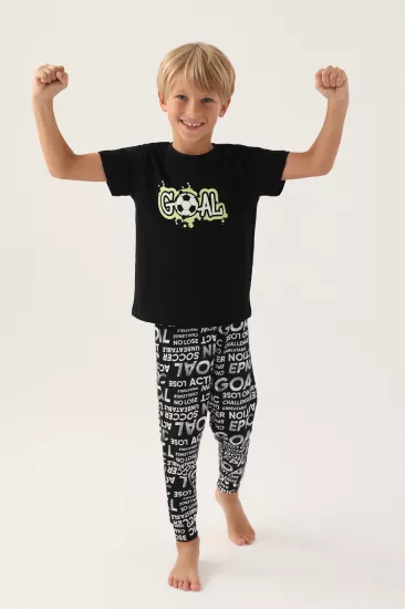 Roly Poly 3344 Pamuklu Kısa Kollu Erkek Garson Pijama Takımı-Si̇yah