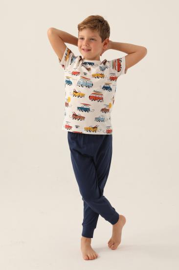 Roly Poly 3358 Pamuklu Desenli Erkek Garson Kısa Kol Pijama Takımı