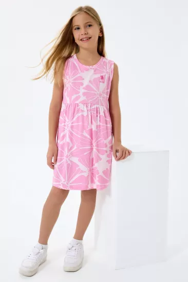 US2508 Kız Çocuk Kolsuz Elbise-Pembe