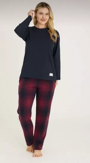 Kadın Uzun Kollu Lacivert Ekoseli Pijama Takımı