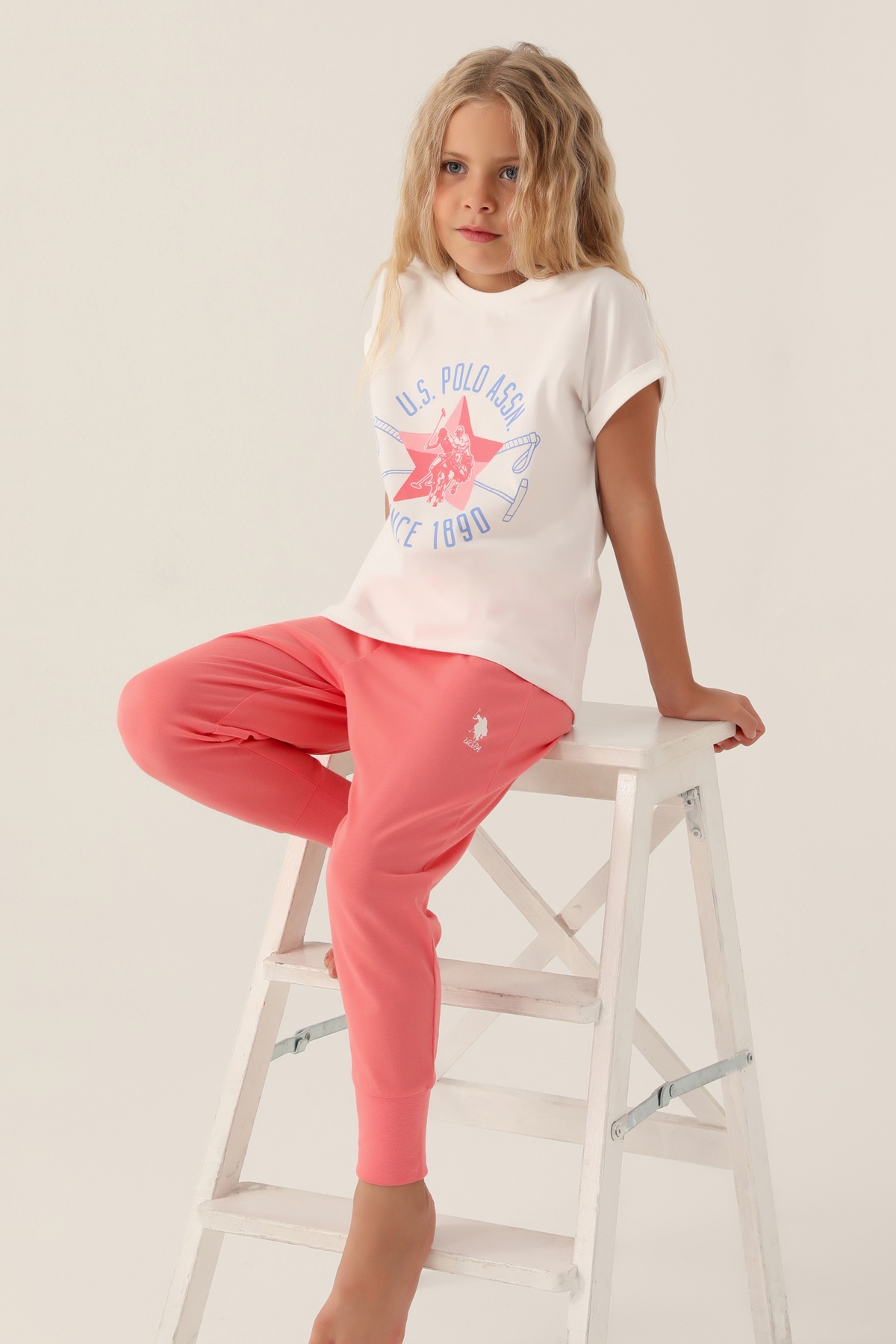 U.S Polo 1838 Pamuklu Kısa Kollu Kız Çocuk Pijama Takımı