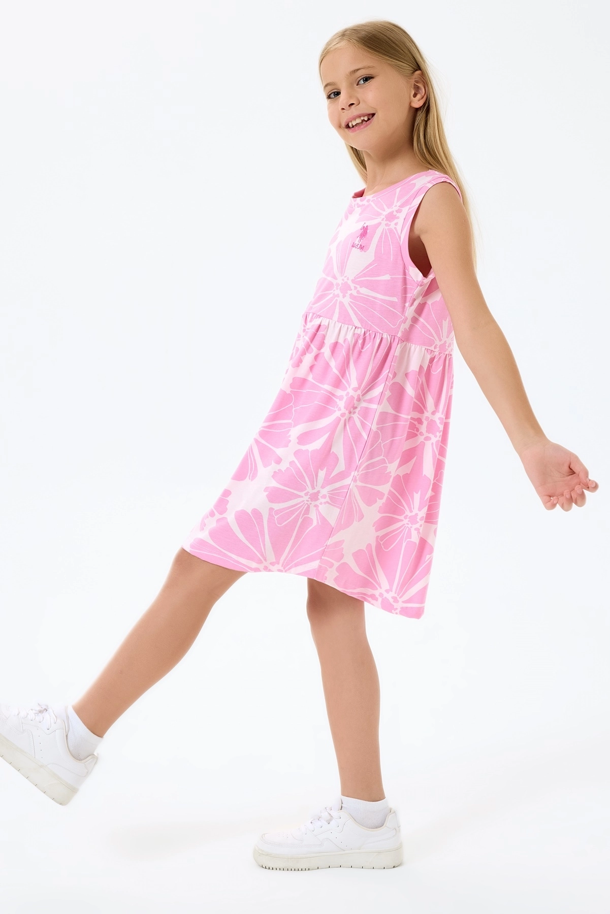 US2508 Kız Çocuk Kolsuz Elbise-Pembe