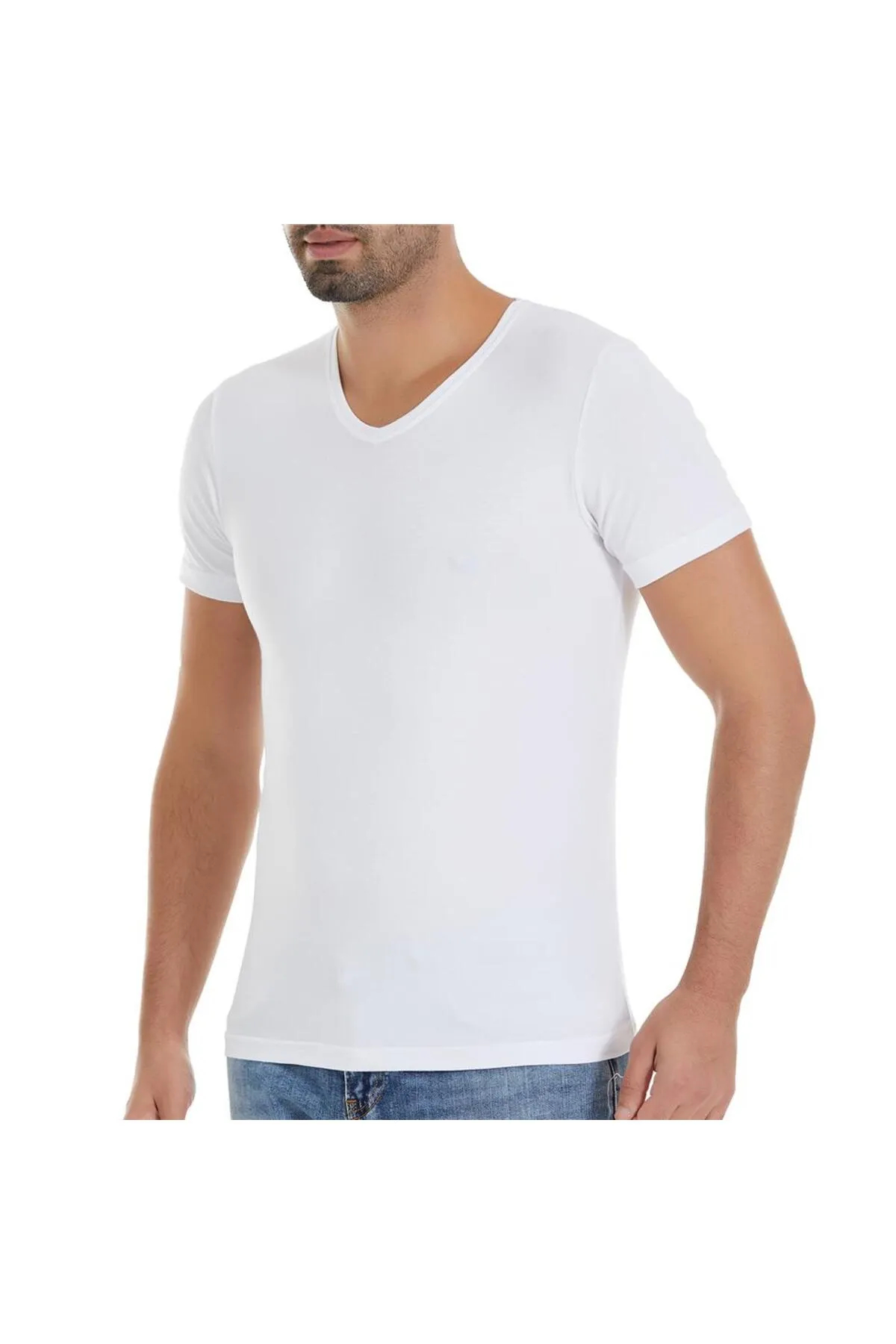 YILDIZ150 MODAL V YAKA T-SHİRT BEYAZ