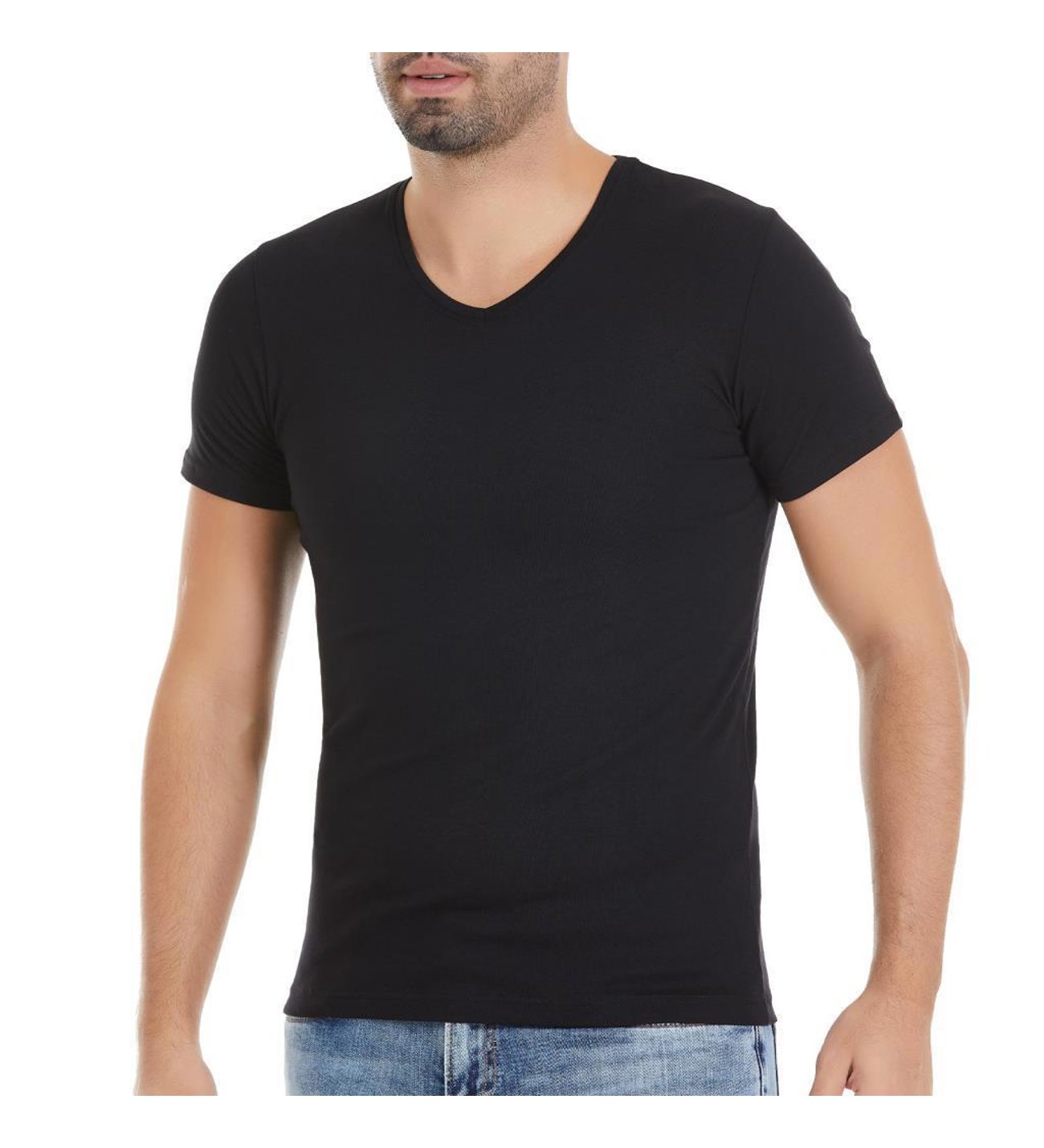 YILDIZ151 MODAL V YAKA T-SHİRT SİYAH